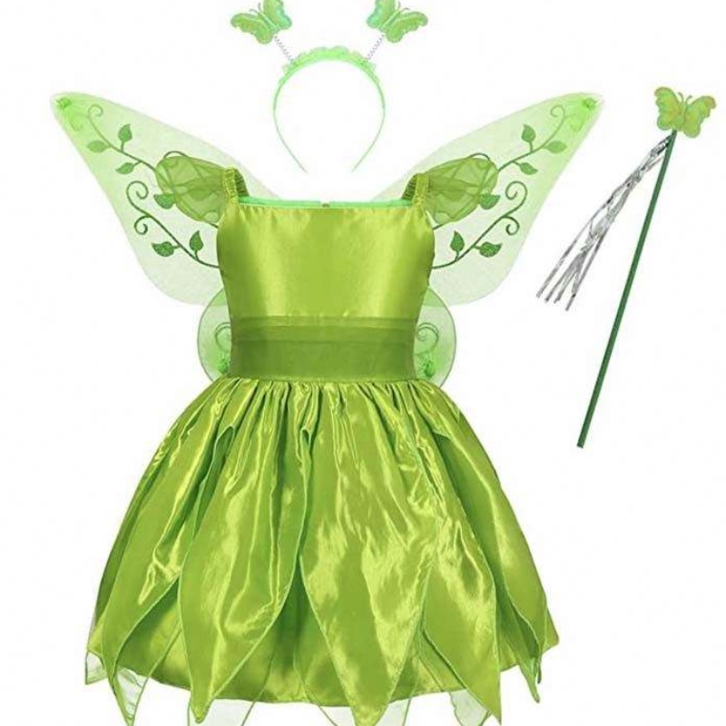 Toddler Kid Halloween Cosplay Cosplay Birthday Tenues Set Dancing Butterfly Green Fairy Wing Tinker Bell Robe 2-10T HCTB-001