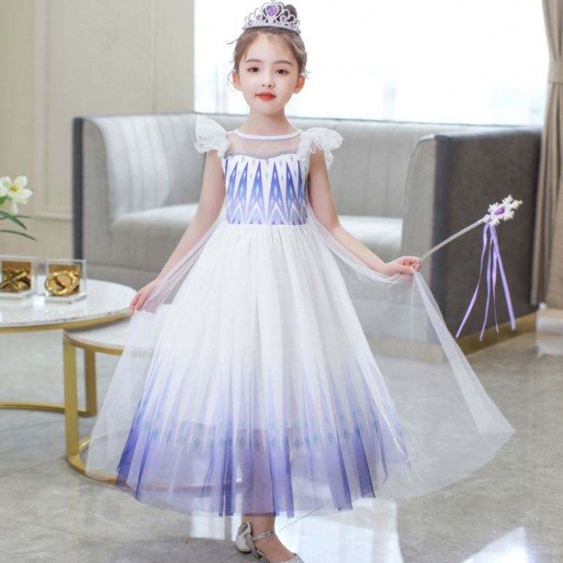 En gros de 3 à 10 ans, princesseneige reine elsa reine robe avec accessoires couronne tresse baguette hcgd-029