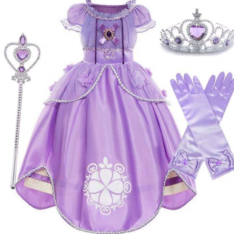 Halloween Party Dress Up Puff Sleeve Floral Tulle Robe Princesse Sofia La première robe pour les bébés filles HCRS-00