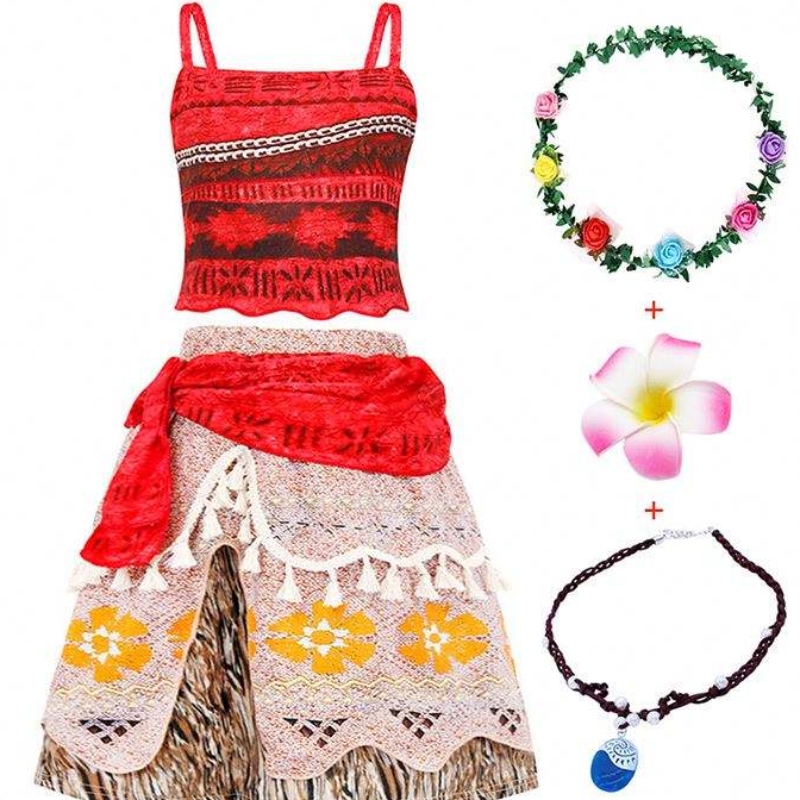 Halloween Cosplay Costume Jupe Set Costume Moana Robe Girls with Collier avec bandeau DGHC-015