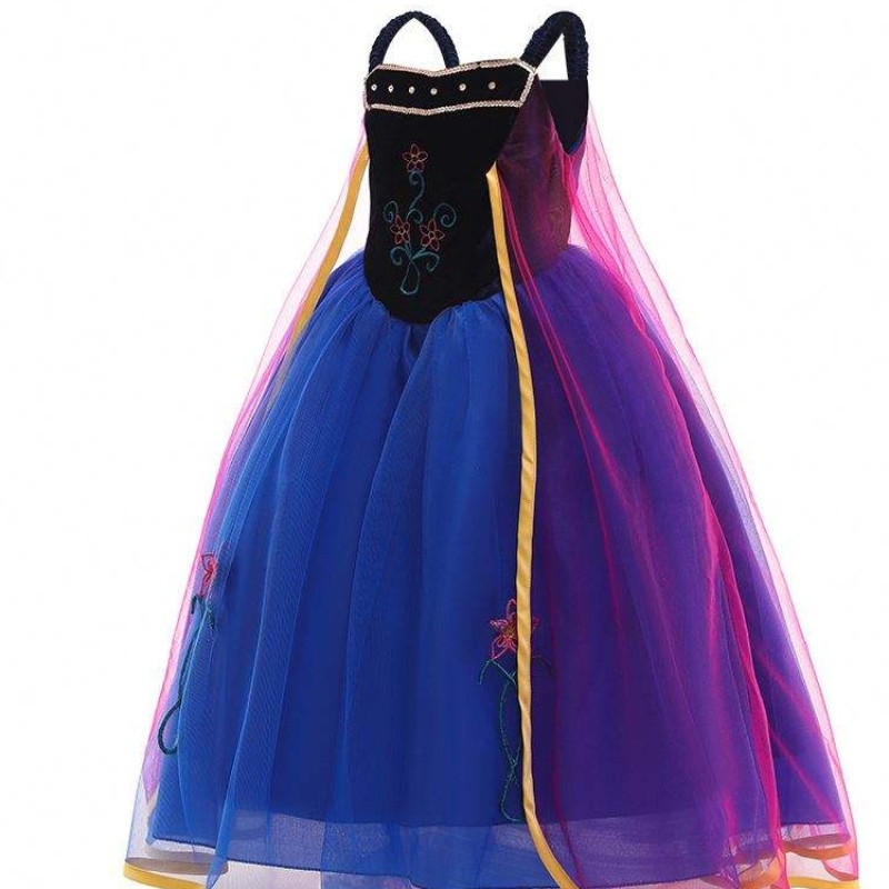 Girl Cosplay Snow Queen Princess Costume Costume de robe anna avec couronne en baguette accessoires HCGD-010