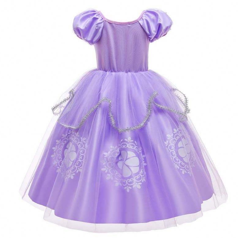 Fantomage Purple Kids Puff Sleeve Princess Sofia Halloween Costume avec accessoires HCRS-005