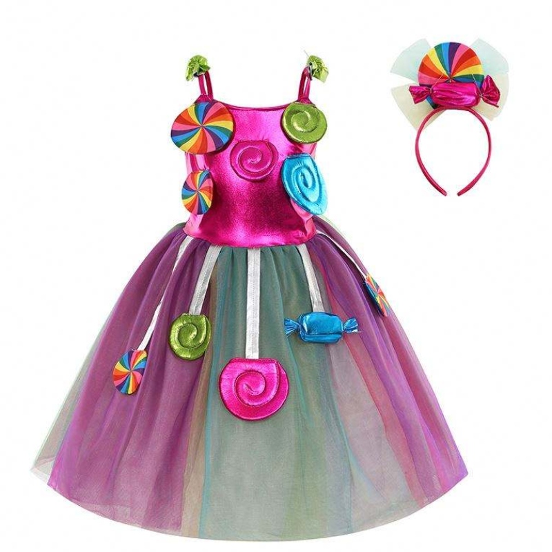 Girls Birthday Pageant Dress Up Rainbow Tulle Robes Costumes Candyland avec bandeau DGHC-081