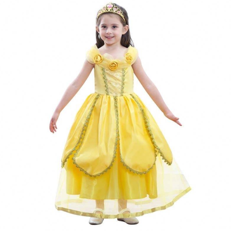 2022 Nouveaux arrivées Little Kid Ball Bow Halloween Party Cosplay Girls Princess Belle Beauty Costume HCBL-004