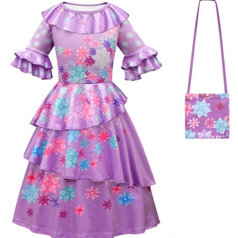 Nouveau produit 2022 Kids Girls Mirabel Madrigal Cosplay tenue Dress Up Encanto Isabela Robe avec une perruque de sac HCIS-006