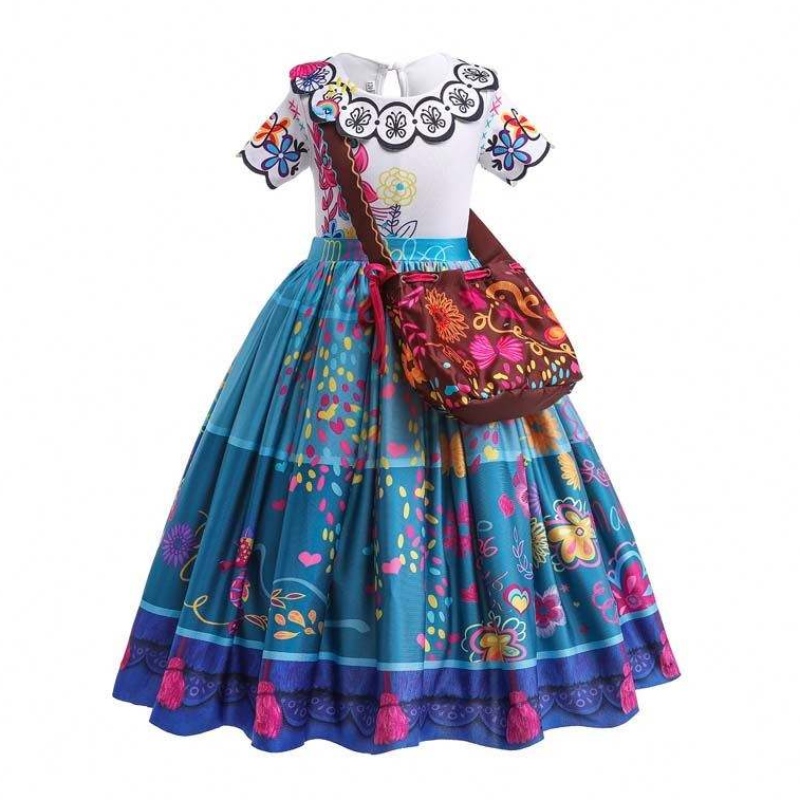2022 Enfants Encanto Madrigal Princess Jirts Tenues Blue Mirabel Robe d'Encanto avec sac 100-160 cm HCIS-001