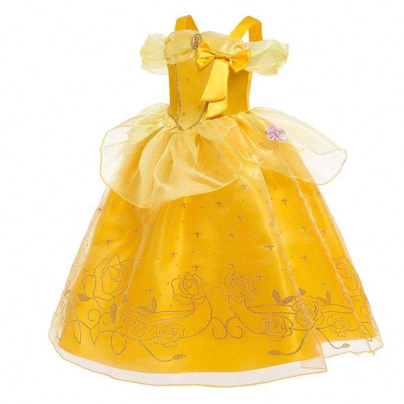 Halloween Christmas Tenues Little Girl Yellow Endhered Classic Children Belle Princess Robes avec accessoires HCBL-005