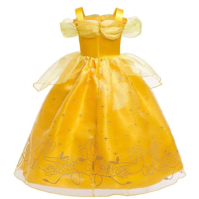 Halloween Christmas Tenues Little Girl Yellow Endhered Classic Children Belle Princess Robes avec accessoires HCBL-005