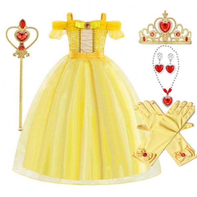 Costume de cosplay de fête d'anniversaire d'Halloween pour enfants princesse Belle Bloom de salle de bal HCBL-006