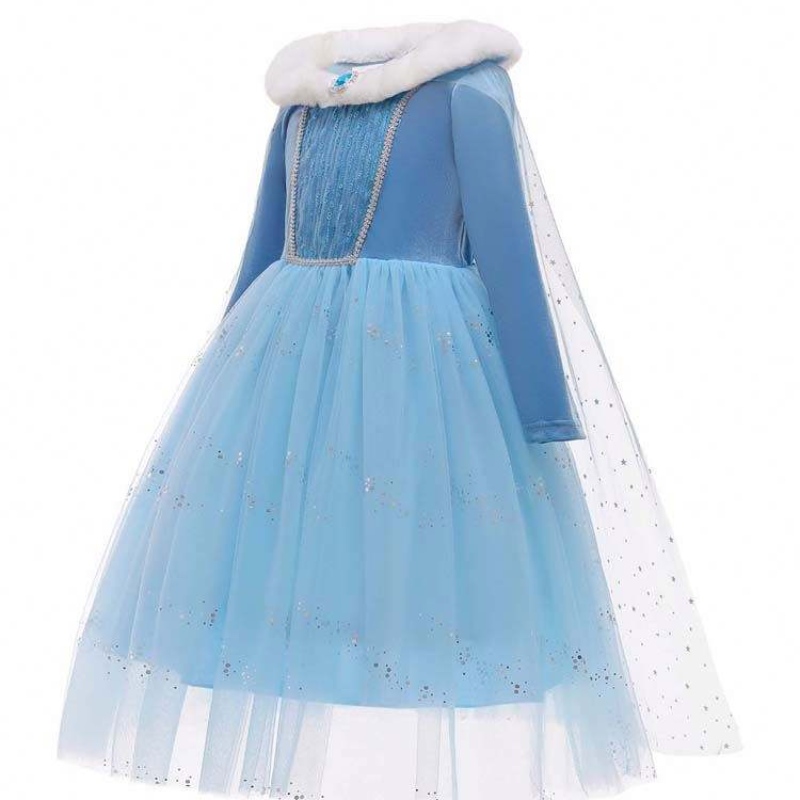 Halloween Cosplay Winter Warm Fancy Dish up Elsa Dress Cosplay Costume avec Cape HCGD-045