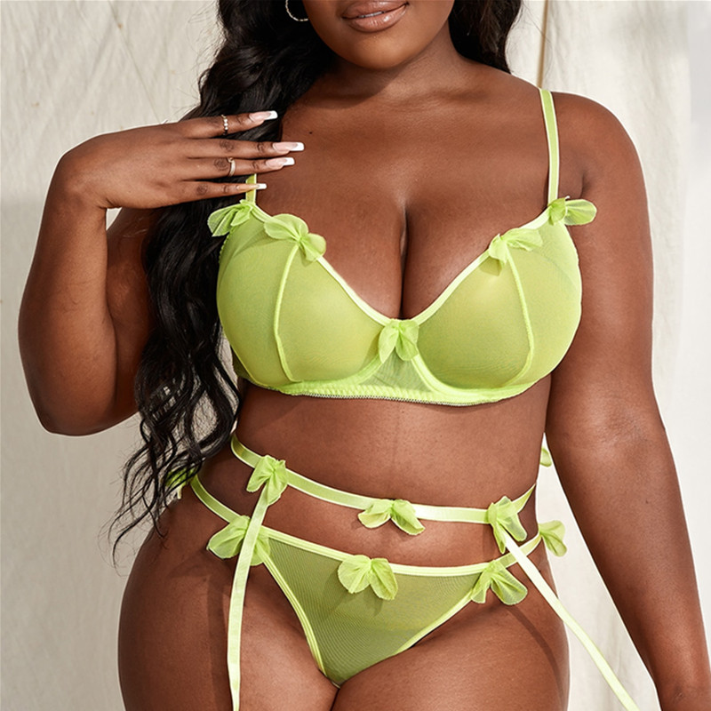 Appliques Détails Sexy Lingerie Set avec une paire Jarretière