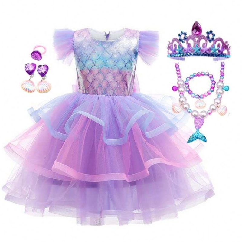 2022 Girls Birthday Party Robe Sirène Collier Couronne Princesse Girl Girl Sirène Robe For Kids Girls HCMM-004