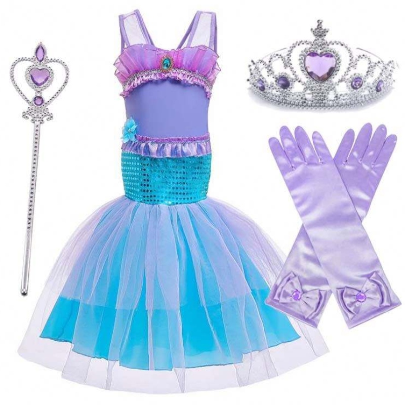 Princess Little Girls Sequins Robe de sirène pour fille 6 à 7 ans avec des bijoux HCMM-006