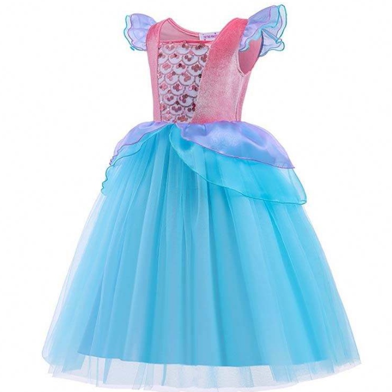 2022 Top Sales Halloween Child Princess Sequins Ariel Blue Robe Costume HCMM-012