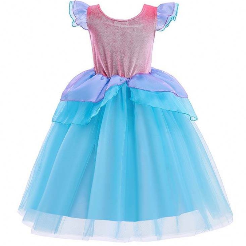 2022 Top Sales Halloween Child Princess Sequins Ariel Blue Robe Costume HCMM-012