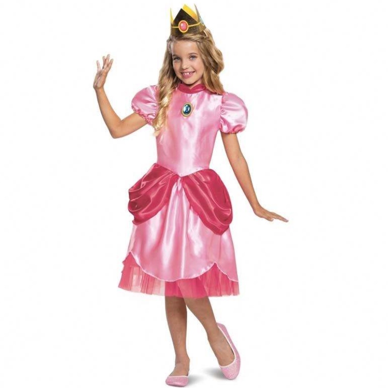 Carnival Cosplay Baby Girls Party Christmas Super Broton Cartoon Pink Princess Peach Costume avec Crown HCMU-006