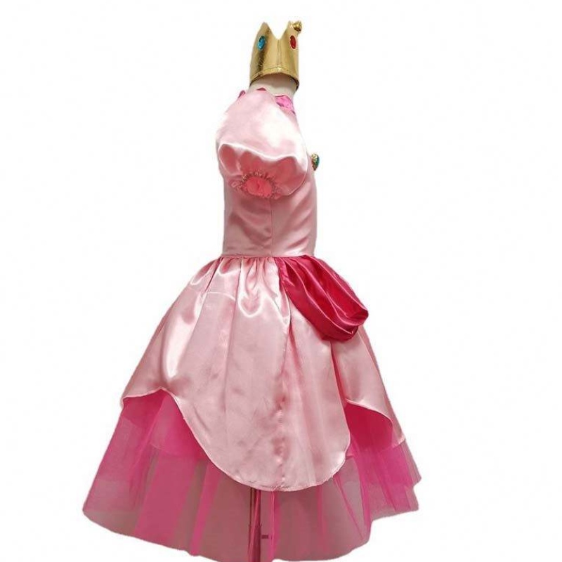 Carnival Cosplay Baby Girls Party Christmas Super Broton Cartoon Pink Princess Peach Costume avec Crown HCMU-006