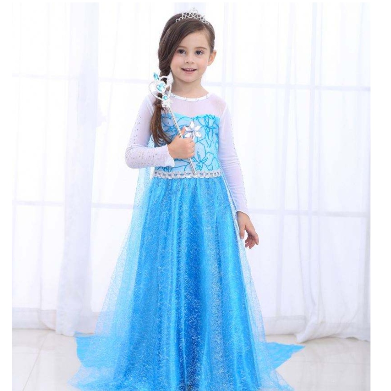 Baige Hot Sellf Children \\ Wear Baby Girls Long Mancheve Maxi Robe Elsa Robe avec Cloak