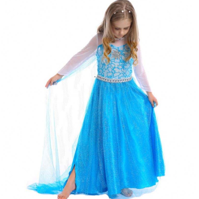 Baige Hot Sellf Children \\ Wear Baby Girls Long Mancheve Maxi Robe Elsa Robe avec Cloak