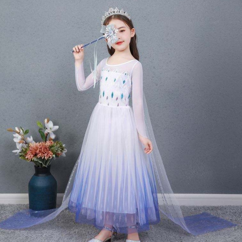Baige Kids Girl Fancy Cosplay Long Cap Cosplay Party Princess Elsa Dress Costume