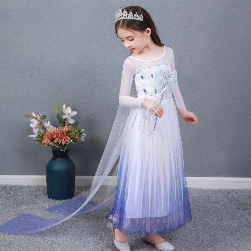 Baige Kids Girl Fancy Cosplay Long Cap Cosplay Party Princess Elsa Dress Costume