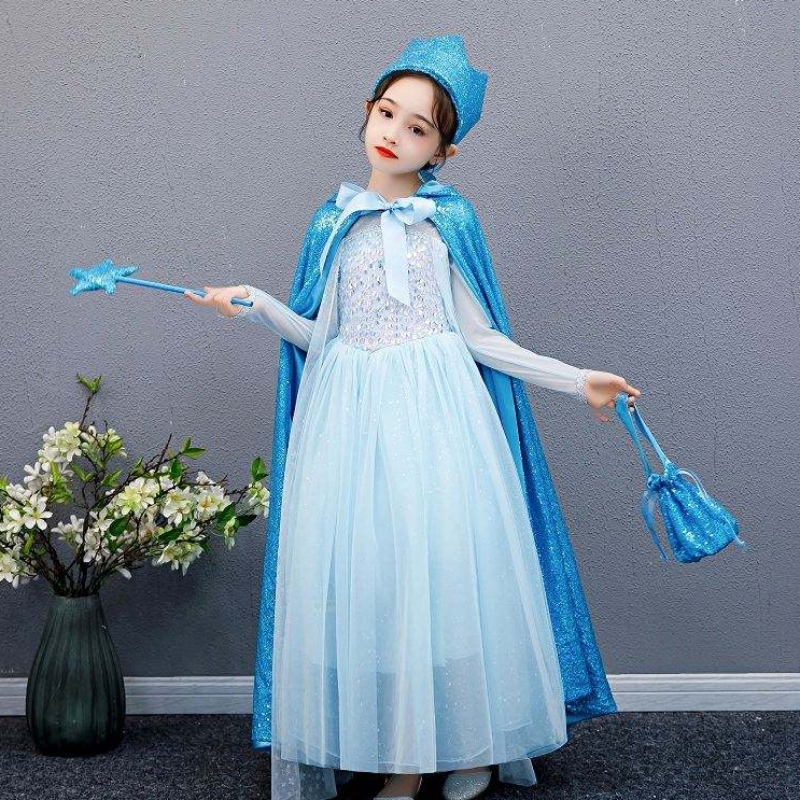 Baige girl pailled Cape Snow Queen Elsa Anna Costume Halloween Christmas Party for Girls Bx211