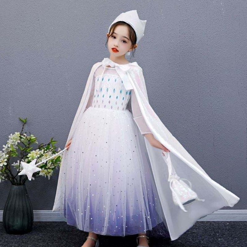 Baige girl pailled Cape Snow Queen Elsa Anna Costume Halloween Christmas Party for Girls Bx211