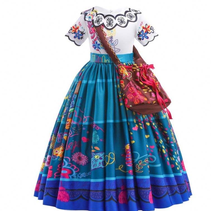 2022 Vente chaude Girls Encanto Movie Dress Up Mirabel Costume Baby Kids Summer Long Robe avec sac