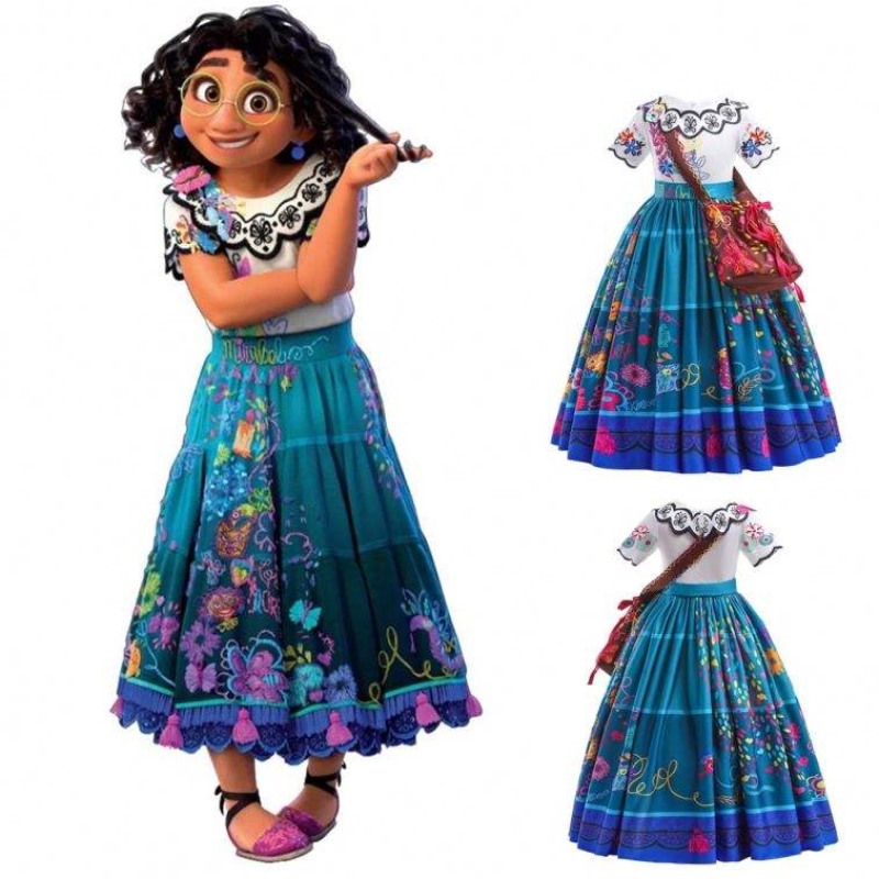 2022 Vente chaude Girls Encanto Movie Dress Up Mirabel Costume Baby Kids Summer Long Robe avec sac