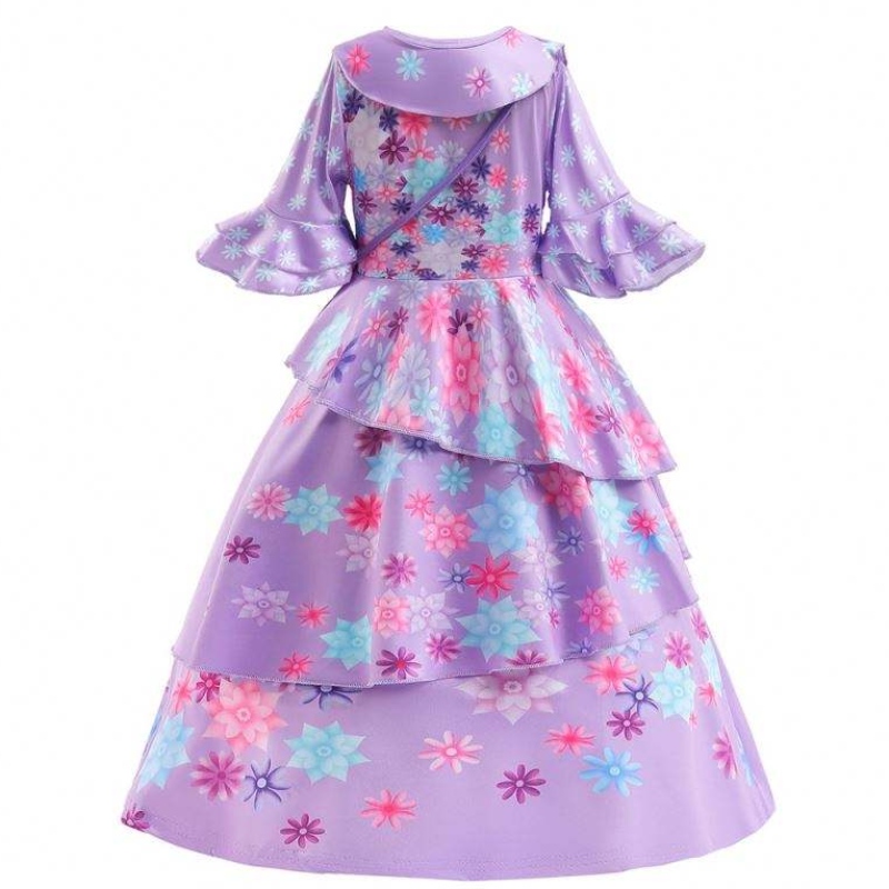 2022 NOUVELLE KIDES FORME ENCANTO Costume Isabella Cosplay Flower Imprimé Daily Wear Robe For Girl with Bag