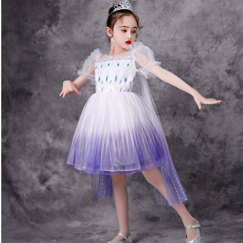 Dernières filles Princesse Elsa Costume Enfants Blanc Long Lace Lace Baby Party Wear robes BX1682