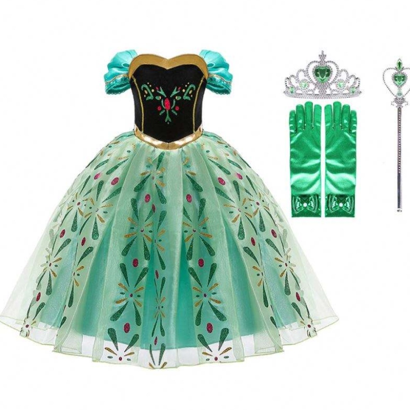 Anna Robe for Girl Cosplay Snow Queen Princess Costume Kids Halloween Vêtements Enfants Birthday Carnival Fancy Dishing and Wig