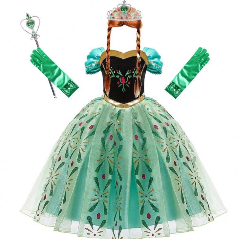 Anna Robe for Girl Cosplay Snow Queen Princess Costume Kids Halloween Vêtements Enfants Birthday Carnival Fancy Dishing and Wig