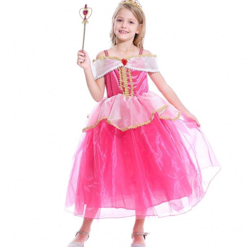 Girls Aurora Princess Robe Les manches longues au large de l'épaule dentelle Robe Kids Helloween/Christmas Gift Fancy Party Tenues