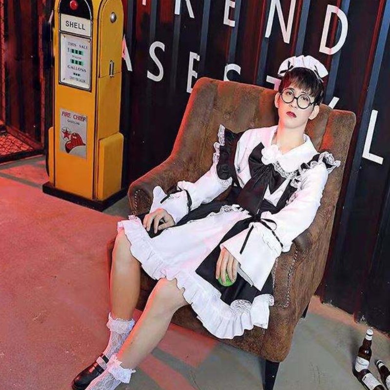 Femme Maid tenue robe d'animenoir et blanc robe robe lolita robes hommes costume costume costume costume