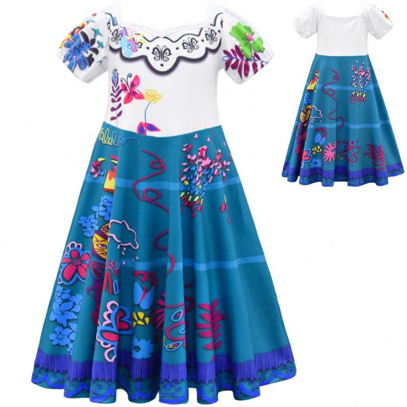 Encanto cosplay costume fille robe pour carnaval halloween princesse fête des vêtements de fleur de fleur de robe longue fille fille mirabel robe