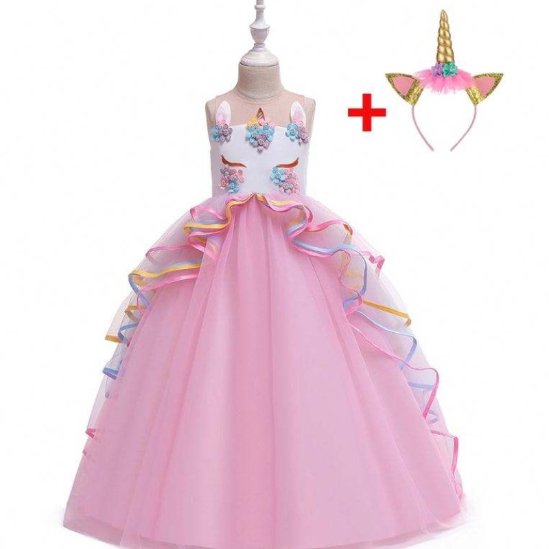 Baige 3-15 ans Girl Unicorn Party Robes Ruffles pour enfants Vêtements Costume Robe de fête d'anniversaire