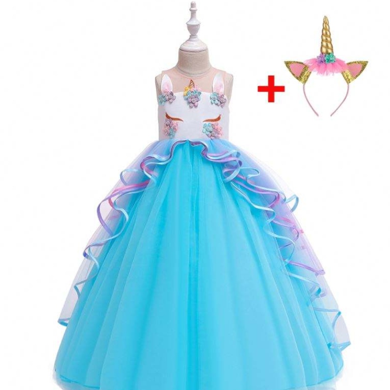 Baige 3-15 ans Girl Unicorn Party Robes Ruffles pour enfants Vêtements Costume Robe de fête d'anniversaire