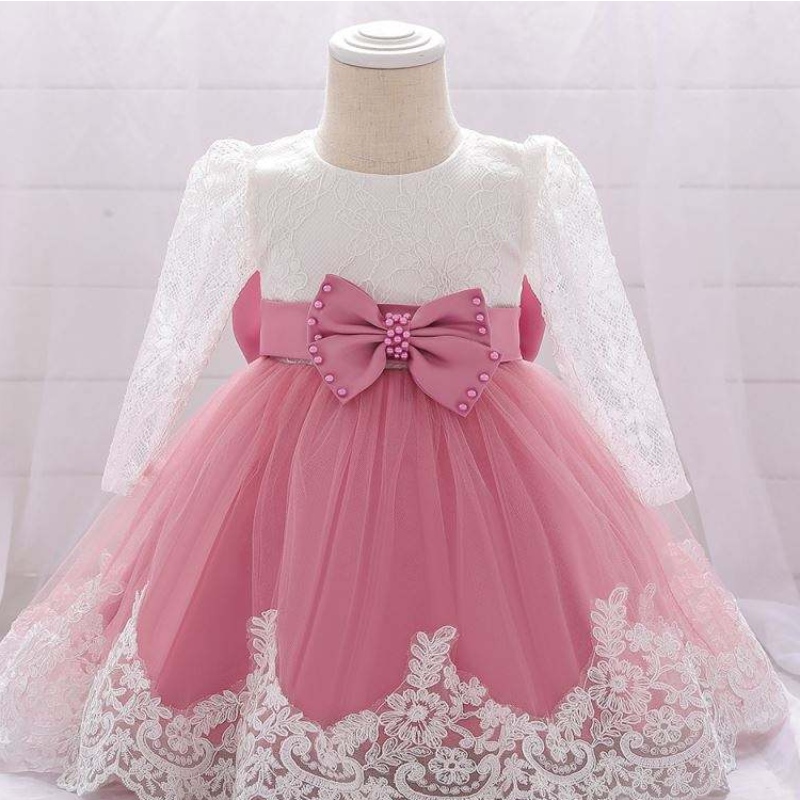 Baige Flower Girl Party Portez une robe baptême occidentale en dentellenouveau-né pour bébé
