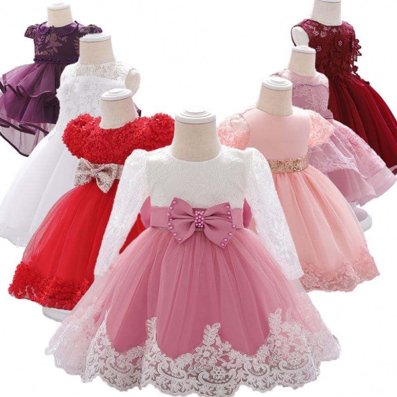 3-24 mois en dentelle à manches longues Vêtements d'enfants premier anniversaire robe de fête de fleur mignonne