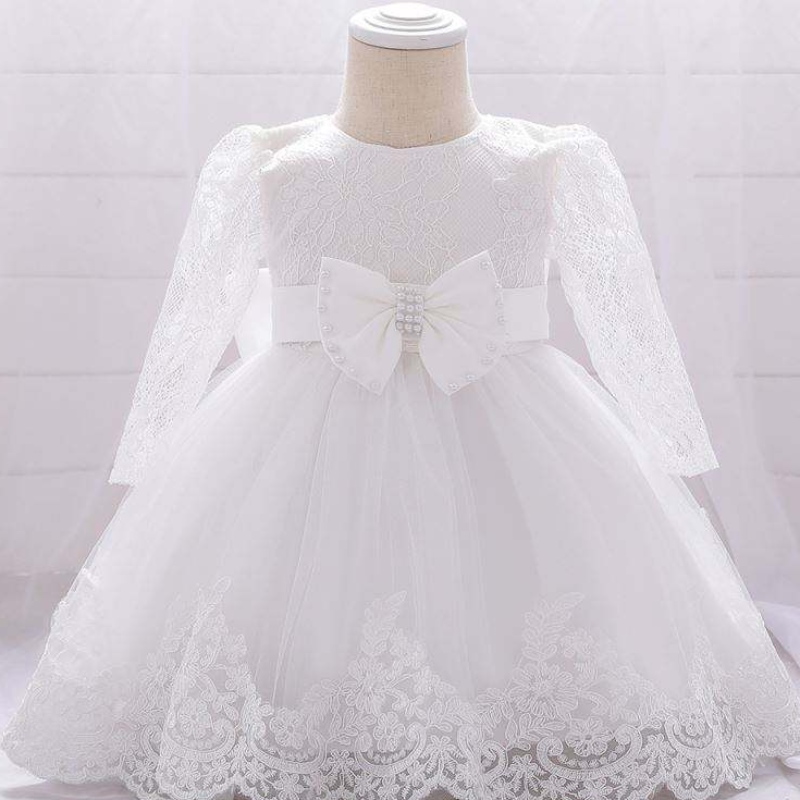 3-24 mois en dentelle à manches longues Vêtements d'enfants premier anniversaire robe de fête de fleur mignonne