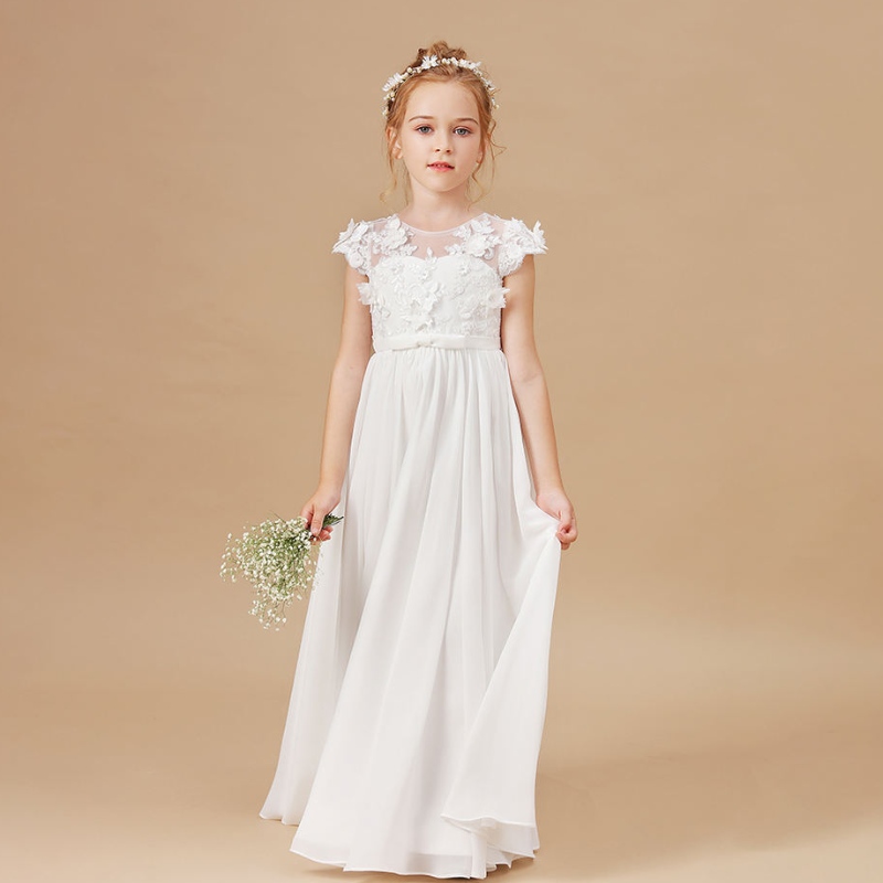 Flower Girl Robes appliques sans manches pour enfants de fête d'anniversaire de fête d'anniversaire Pageants Mariages Première Primera Communion Vestidos élégants 2-14