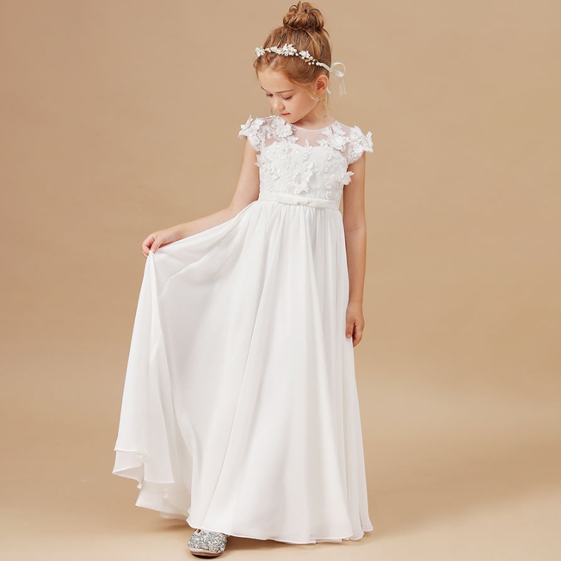 Flower Girl Robes appliques sans manches pour enfants de fête d'anniversaire de fête d'anniversaire Pageants Mariages Première Primera Communion Vestidos élégants 2-14