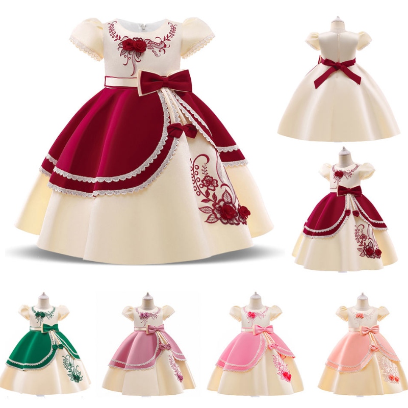2022 Kids formels Robe de broderie vintage pour filles costumes de bal de bal Robes princesse filles vestido de soirée
