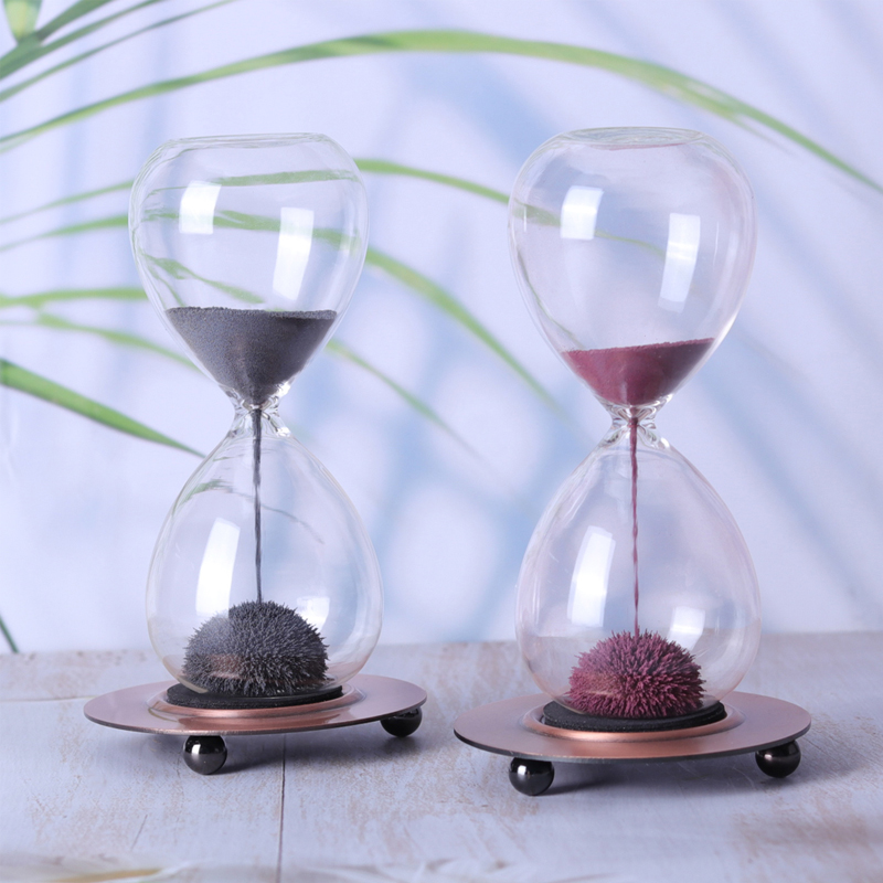 Vente de bureau créative en gros Tiper de sable magnétique cadeau Round Metal Base Magnetic Sherglass