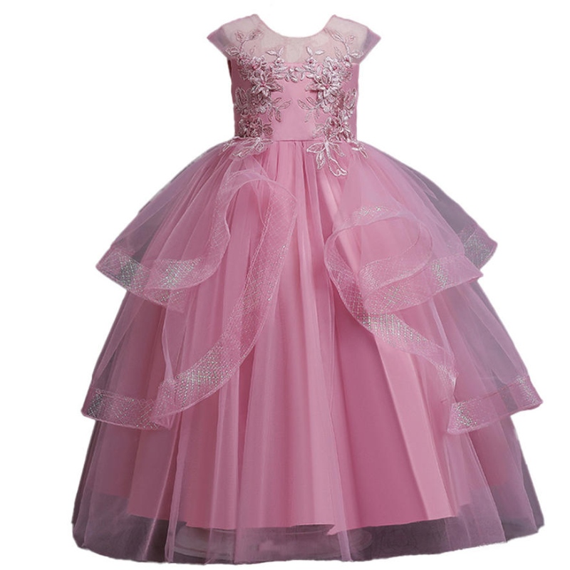 Flower Girls Mesh Tulle Robes pour les adolescents Vintage Summer Sans manches élégantes Party Tutu Vestidos Children Robe