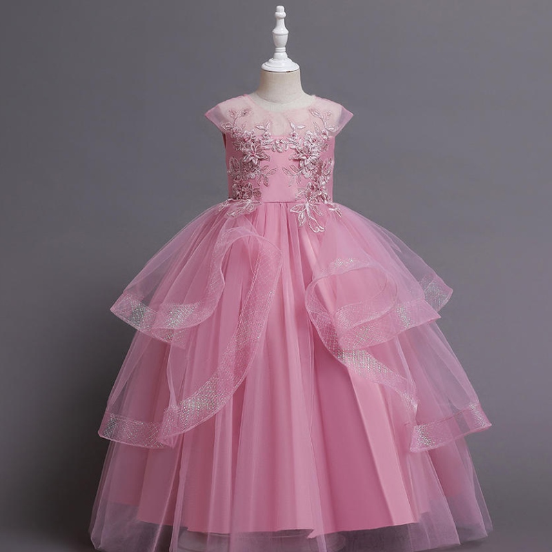 Flower Girls Mesh Tulle Robes pour les adolescents Vintage Summer Sans manches élégantes Party Tutu Vestidos Children Robe