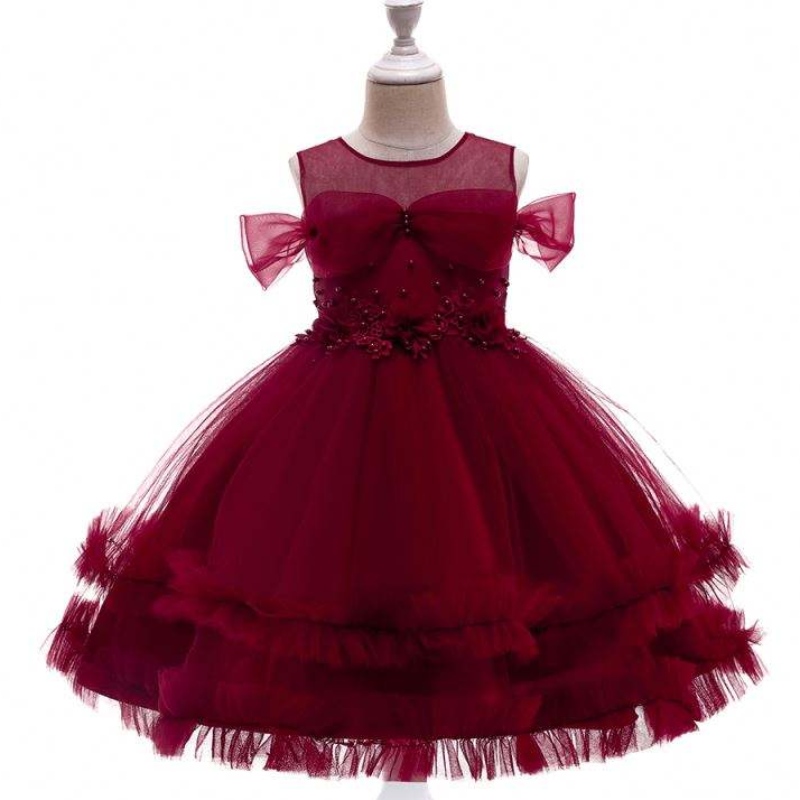 Baige belle fleur applique fille robes d'anniversaire princesse enfants robe de mariée de fête de Noël bébé