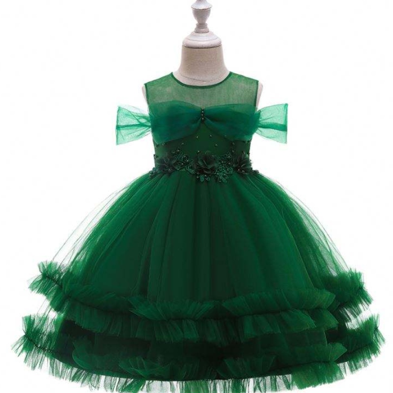 Baige belle fleur applique fille robes d'anniversaire princesse enfants robe de mariée de fête de Noël bébé