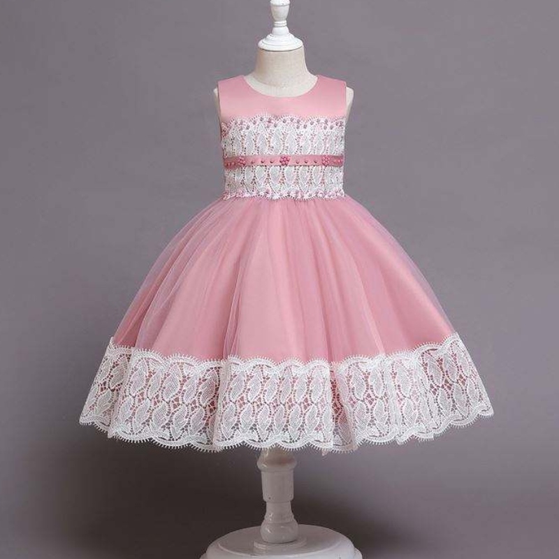 Baige Nouvelles arrivales Belle broderie en dentelle Baby Girl Robes d'anniversaire Mariage fille fille fleur robe